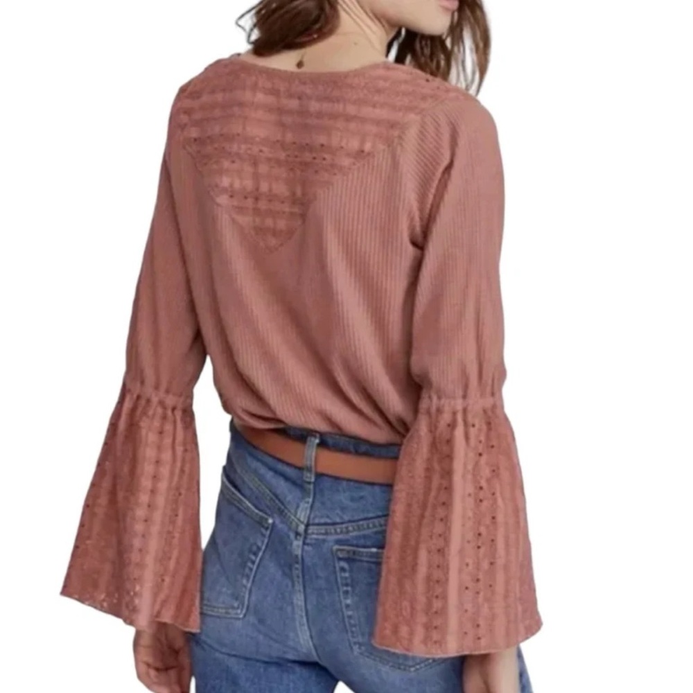 Free People Parisian Nights Blouse Top Rose V Neck Boho Size Medium - Picture 3 of 11